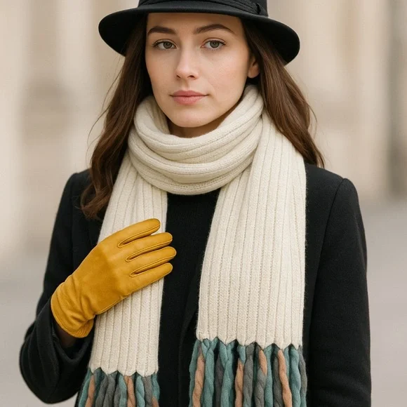 Express Mustard Yellow Leather Gloves - Picture 1 of 7